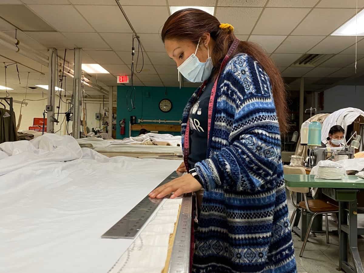 Measuring and cutting fabric