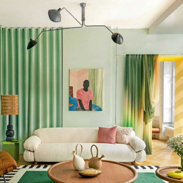 Green velvet room divider curtains