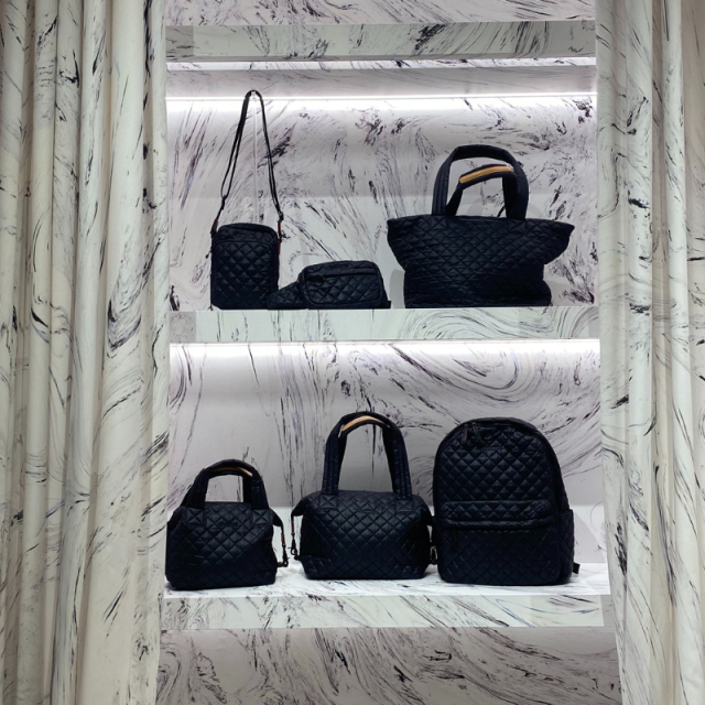 Handbags with custom printed curtains MZ Wallace store, Soho, NY